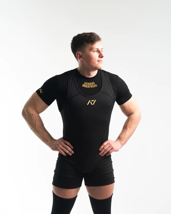 Singlet negro con dorado powerlifting A7 LUNO Gold – Berzerk Strength Singlet negro con dorado powerlifting A7 LUNO Gold – Berzerk Strength