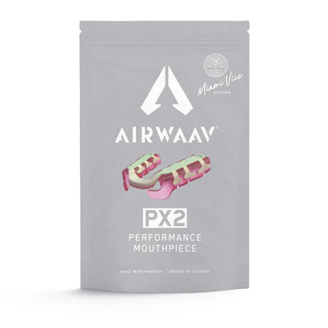 AIRWAAV México, protector bucal, mordedera deportiva, protector para deporte, boquilla gym, mouthpiece entrenamiento, powerlifting, crossfit, halterofilia color rosa y verde